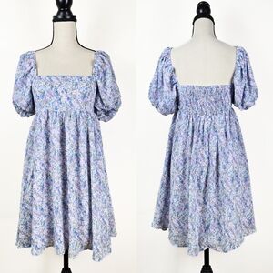 NWT Storia Blue Floral Babydoll Mini Dress